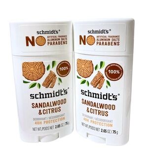 Schmidt's Deodorant X2 Sandalwood & Citrus - No Aluminum or Parabens - Natural